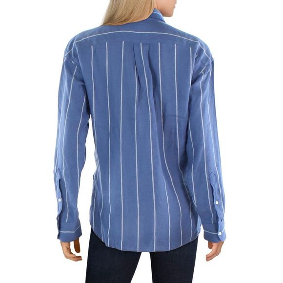 Polo Ralph Lauren Womens Blue Collar Hi Low Blouse Button-Down Top Shirt NWT - Picture 2 of 2